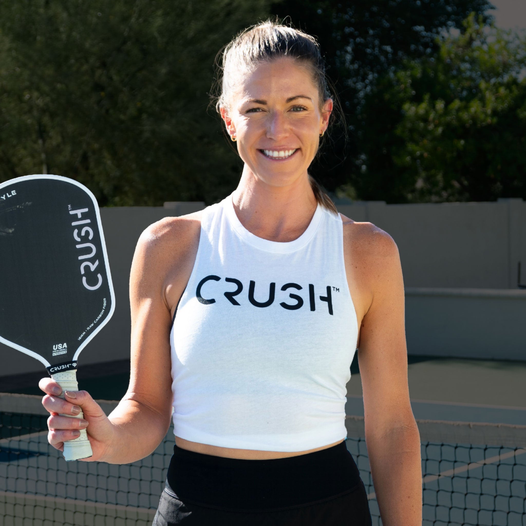 CRUSH Black Logo White Crop Tank (women's)