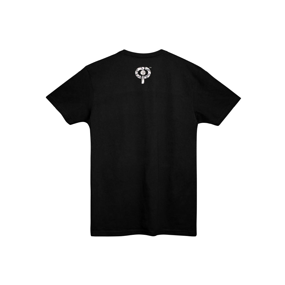 CRUSH Camo Grey Logo Black Short Sleeved T-Shirt (unisex)