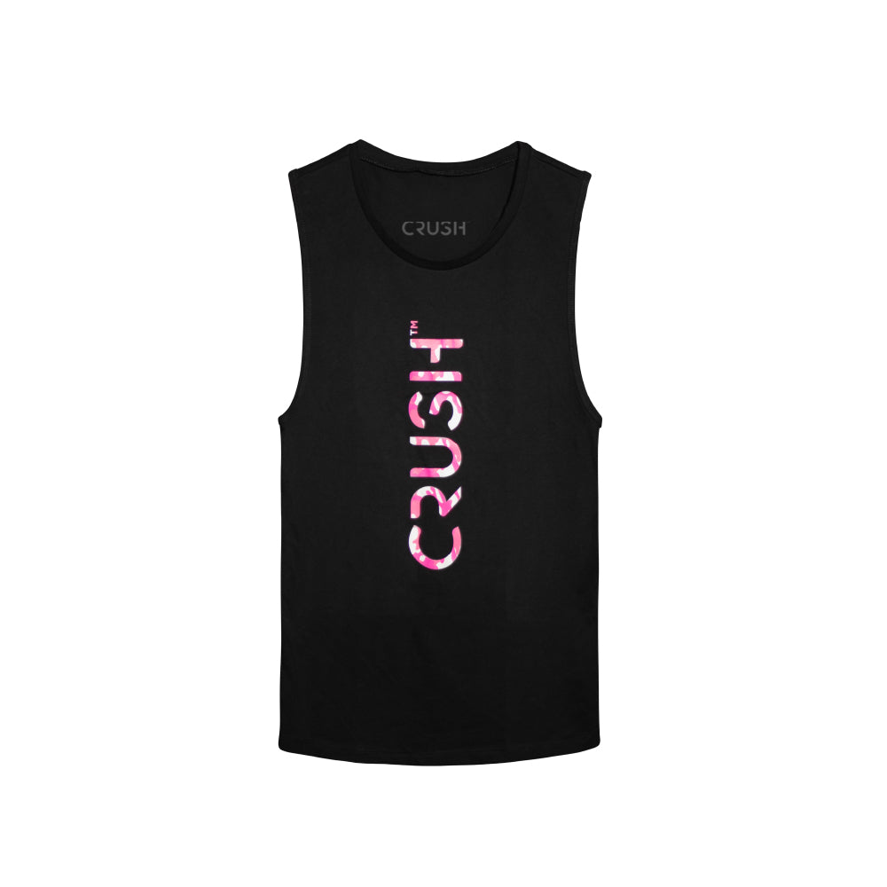 CRUSH Hot pink camo Logo Black Muscle Tank (women's)